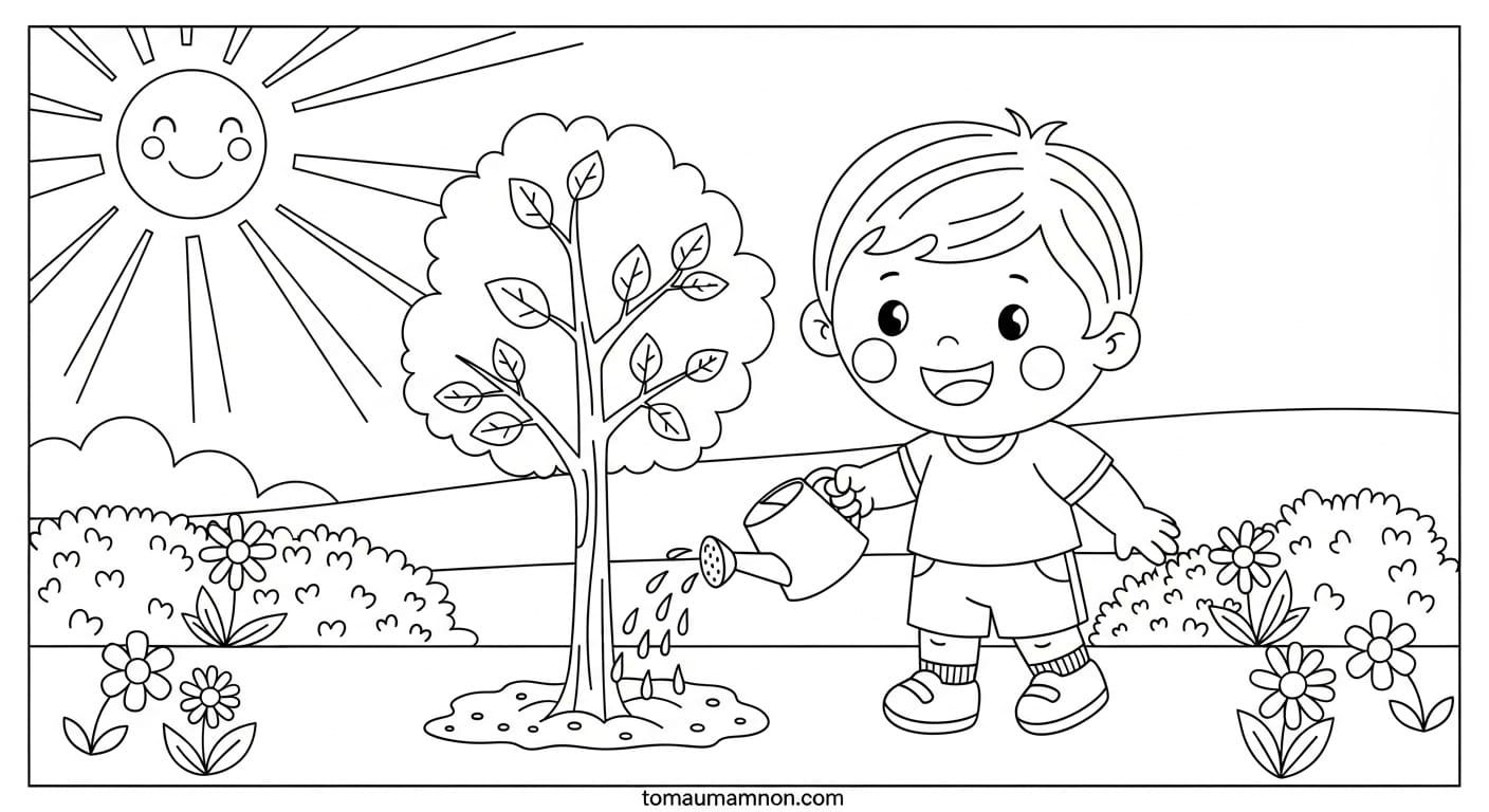 Tranh Cây Xanh Cây xanh đơn giản cho bé tập tô