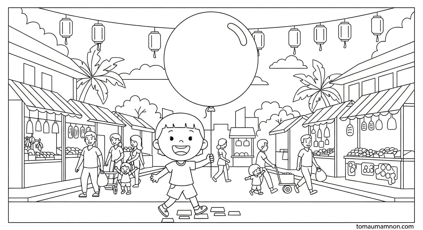 Tranh Chợ Bến Thành Khung cảnh bán hàng náo nhiệt