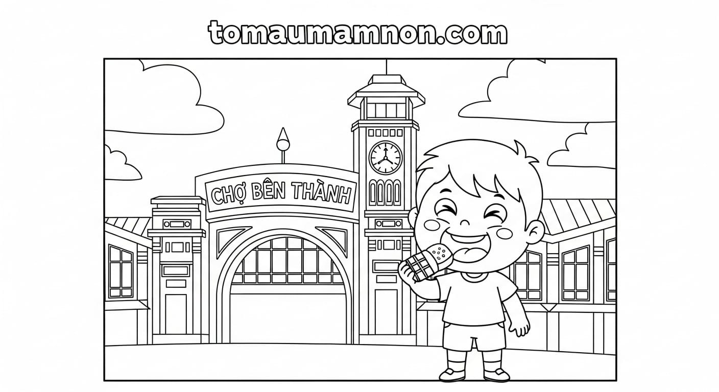 Tranh Chợ Bến Thành Bên trong khu chợ nhộn nhịp