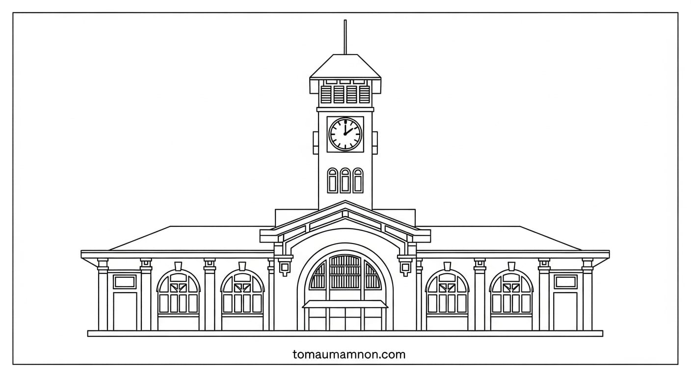 Tranh Chợ Bến Thành Chợ Bến Thành nhìn từ phía trước