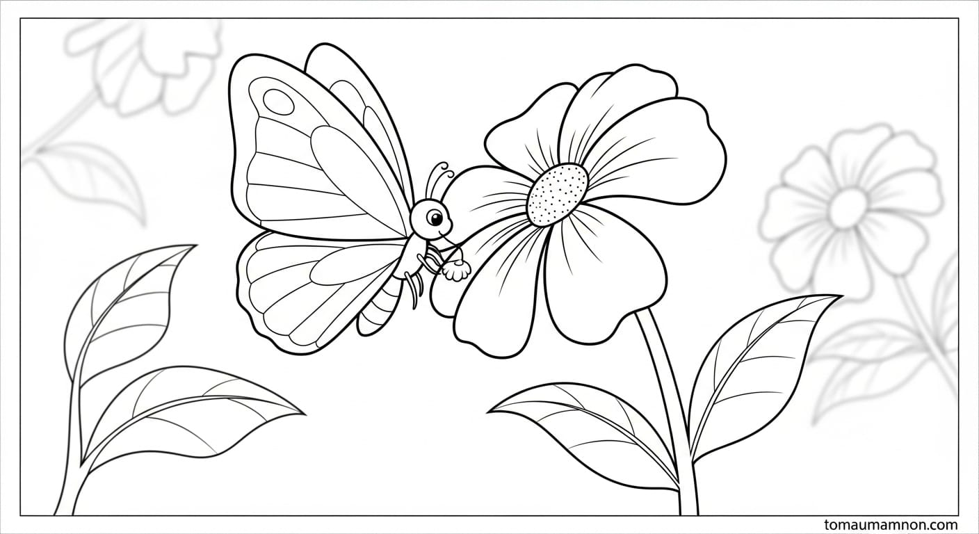 Tranh Con Bướm Hình tô màu con bướm và cây nấm