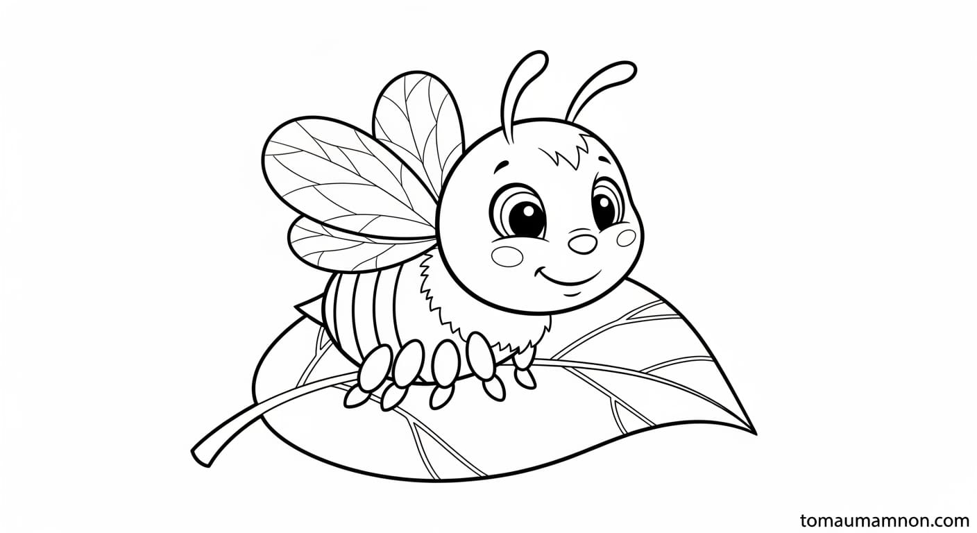 Tranh con ong và hoa lá tô màu
