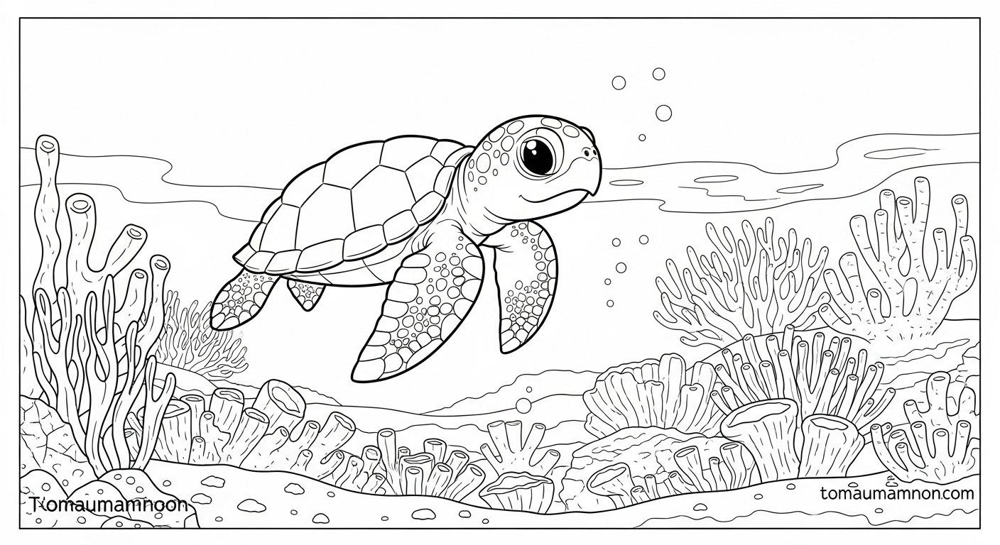 Tranh tô màu con rùa giúp bé tập trung