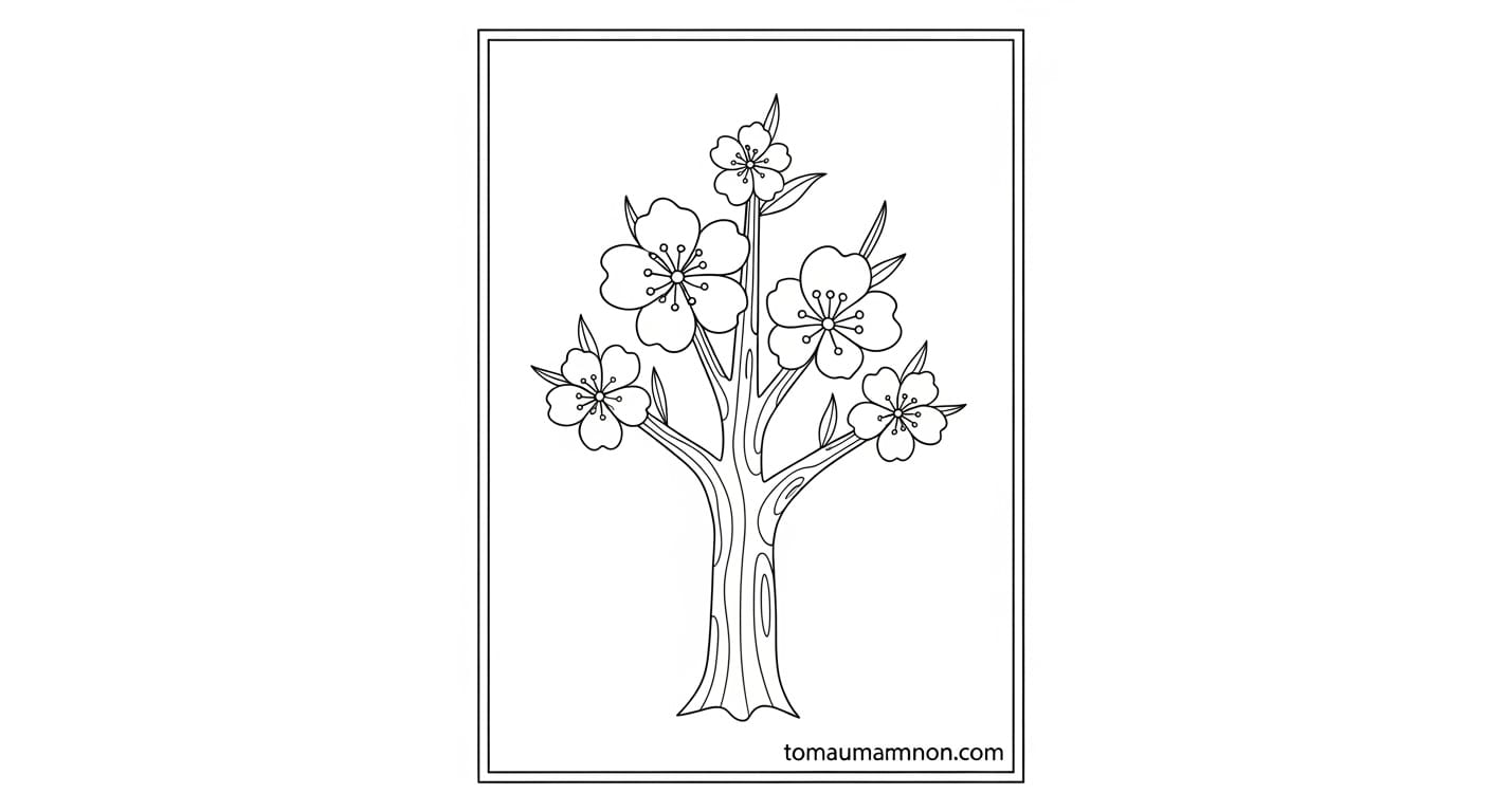 Chọn tranh tô màu hoa đào đơn giản