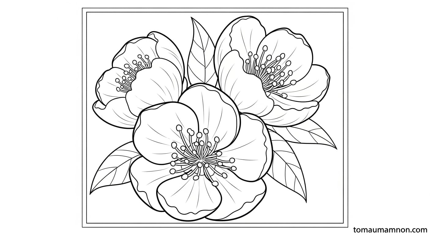 Mẫu tranh hoa đào tô màu