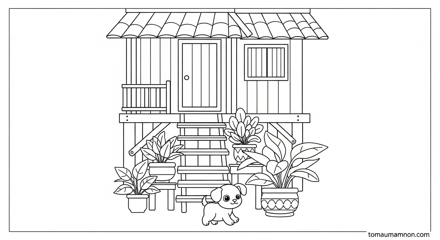 Tô màu nhà sàn cho bé