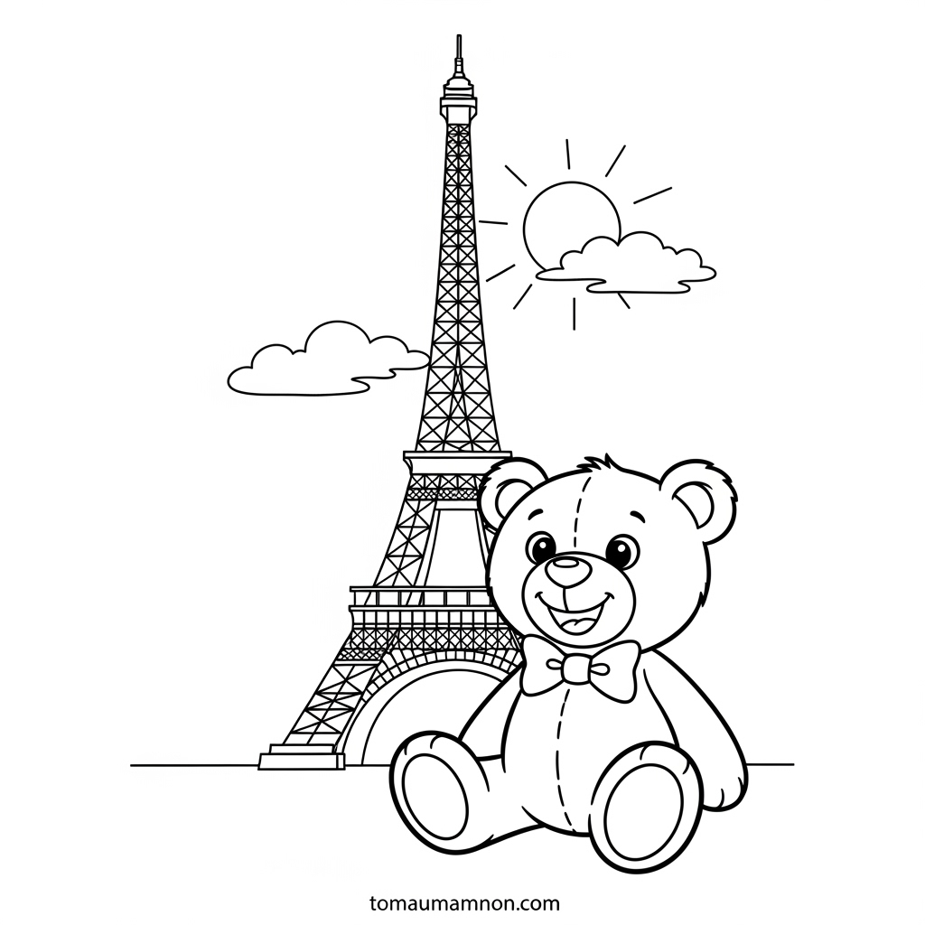 Hình tô màu Tháp Eiffel cho bé mầm non