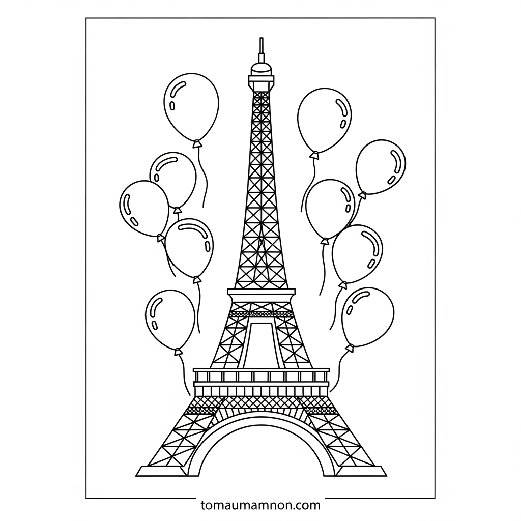 Tranh tô màu Tháp Eiffel ban đêm