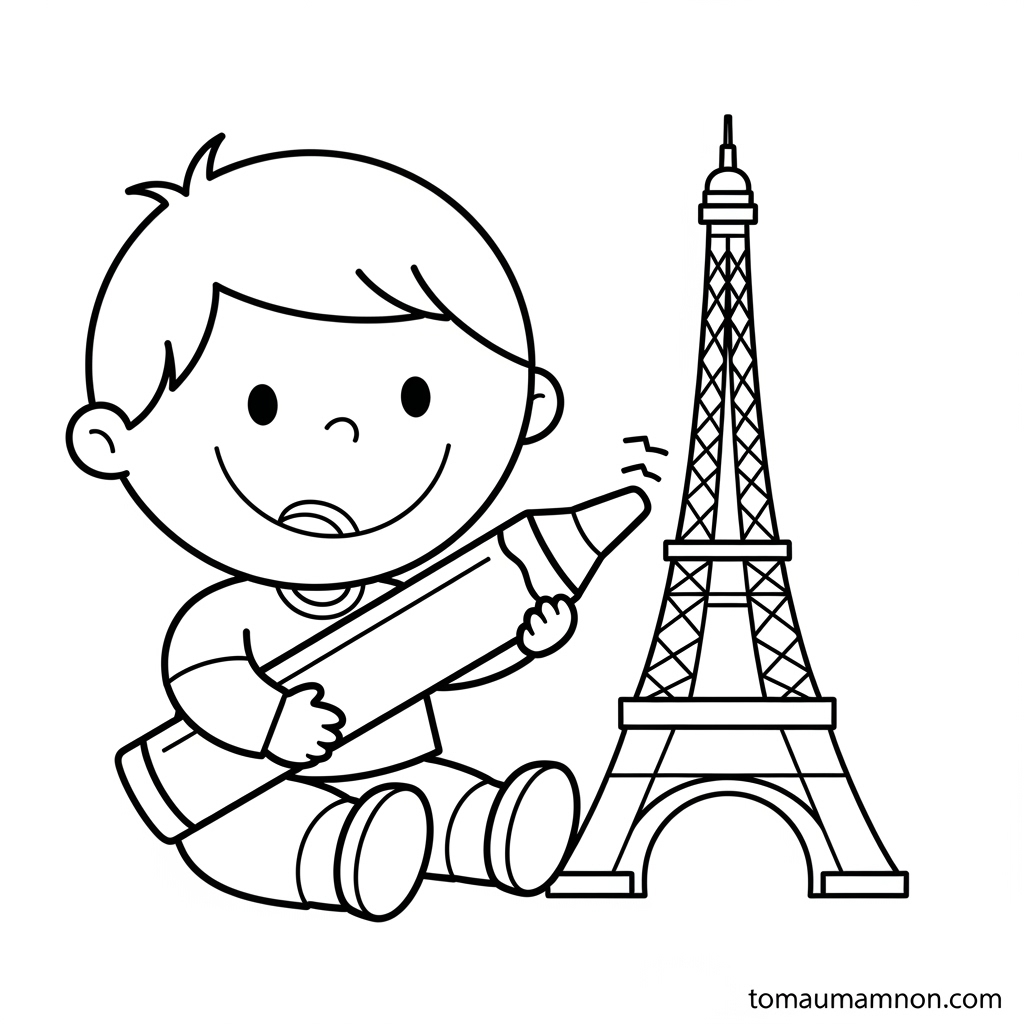 Bé tô màu Tháp Eiffel sáng tạo
