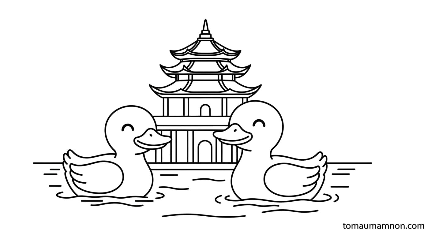 Tranh Tháp Rùa Tháp Rùa nhìn từ xa