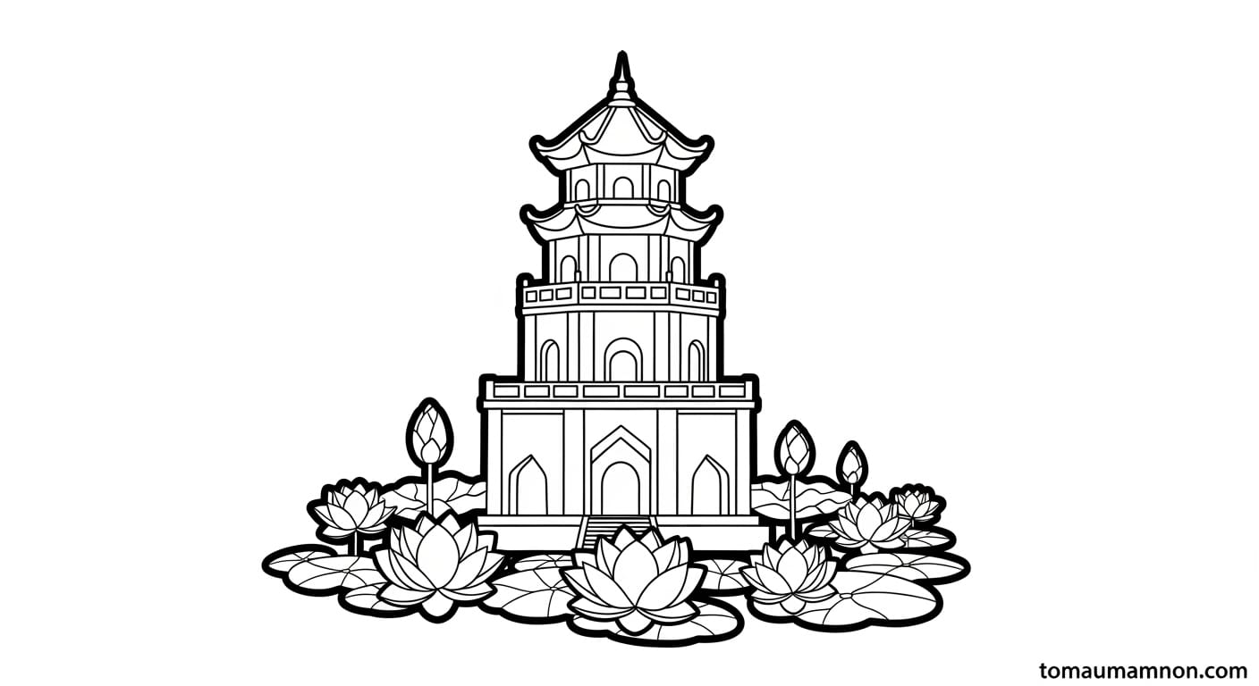 Tranh Tháp Rùa Tháp Rùa trong sương sớm