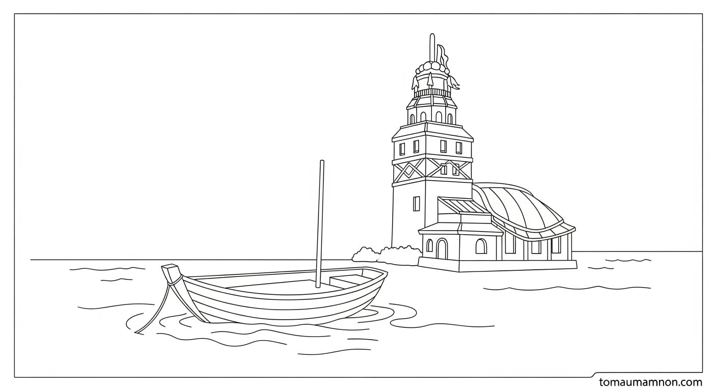 Tranh Tháp Rùa Tháp Rùa và lá vàng rụng