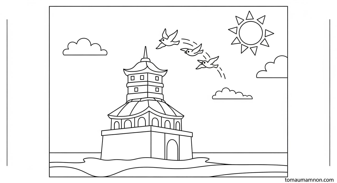 Tranh Tháp Rùa Tháp Rùa mùa xuân