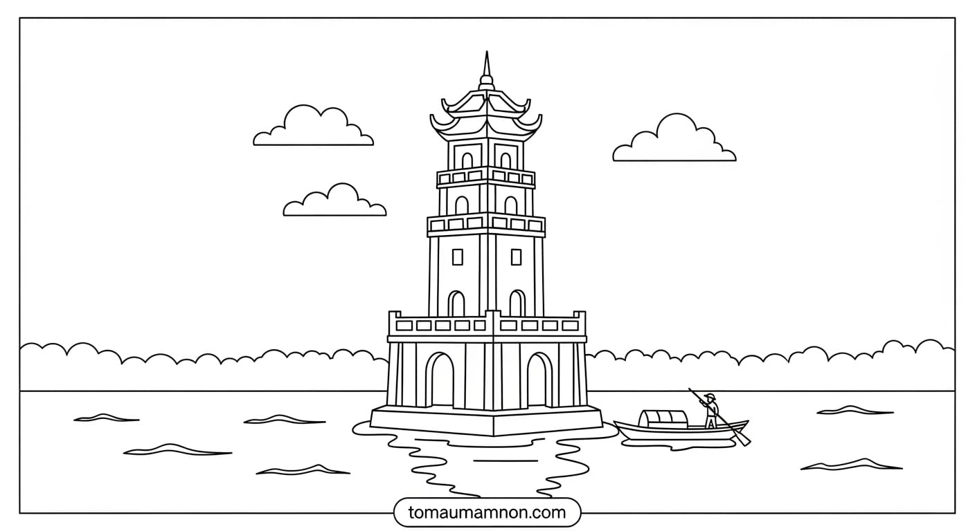 Tranh Tháp Rùa Tháp Rùa mùa thu