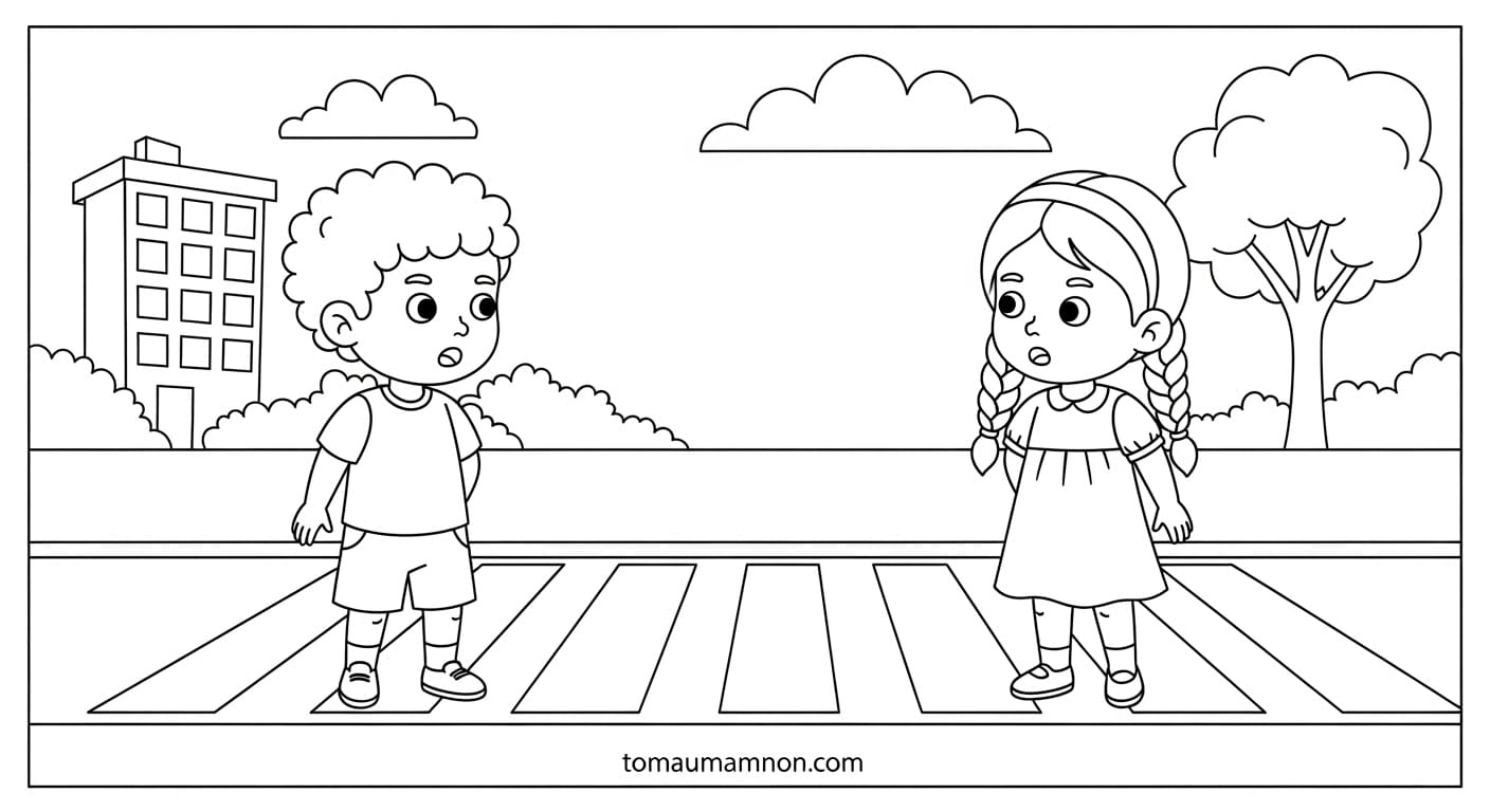 Tranh Tô Màu An Toàn Giao Thông Hình ảnh người lớn hướng dẫn