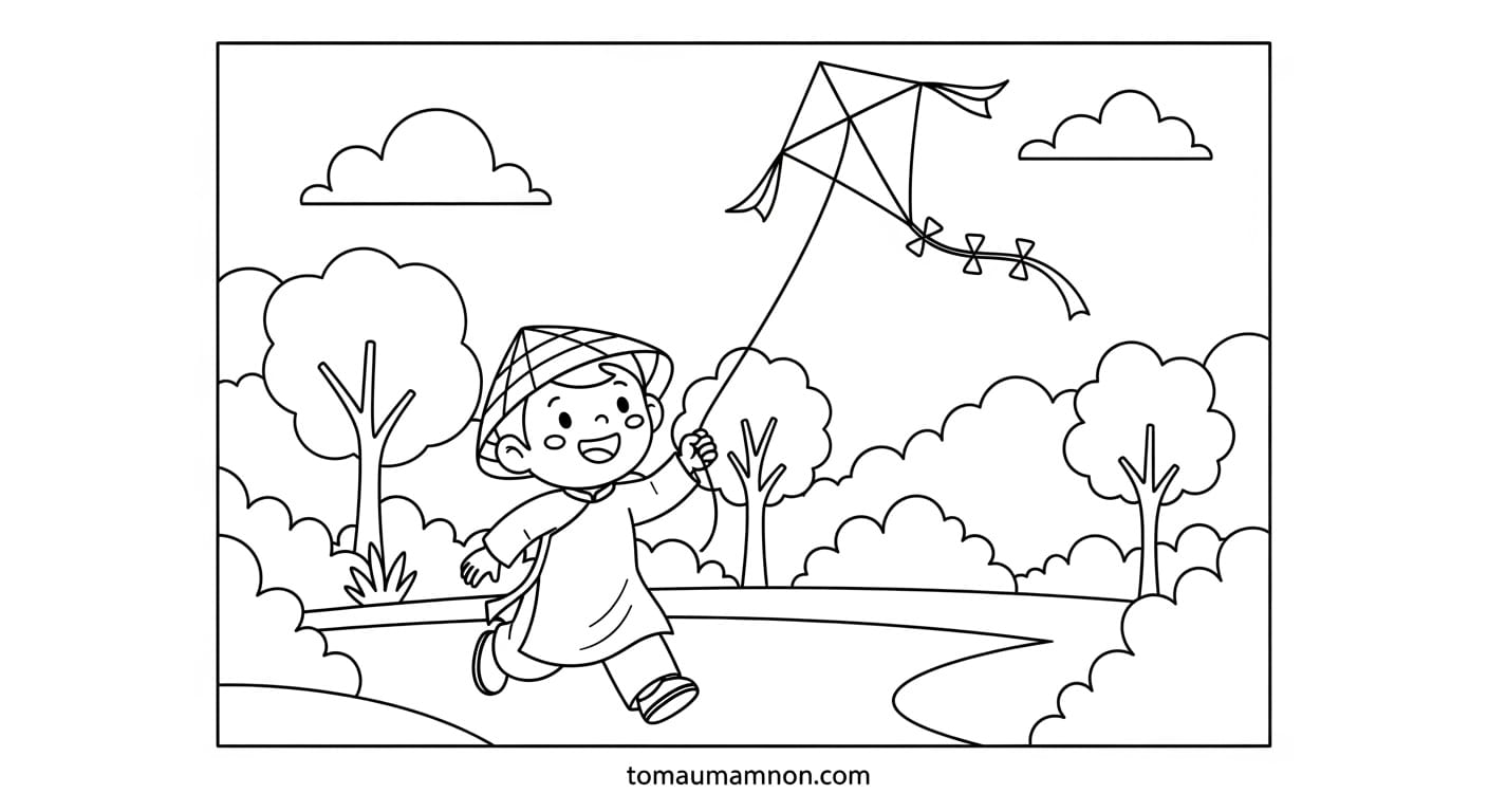 Tranh Tô Màu Áo Dài Hai bé gái mặc áo dài đi chơi Tết