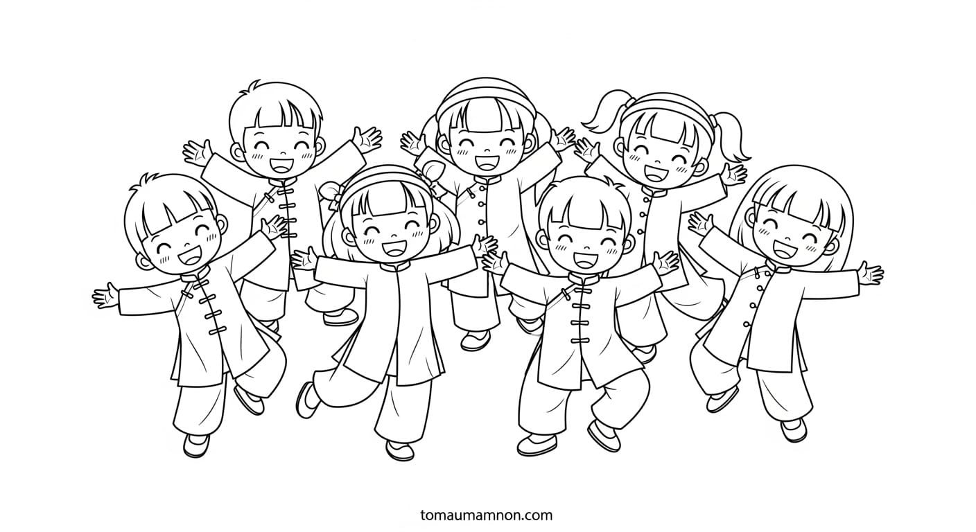 Tranh Tô Màu Áo Dài Bé gái mặc áo dài đội nón lá