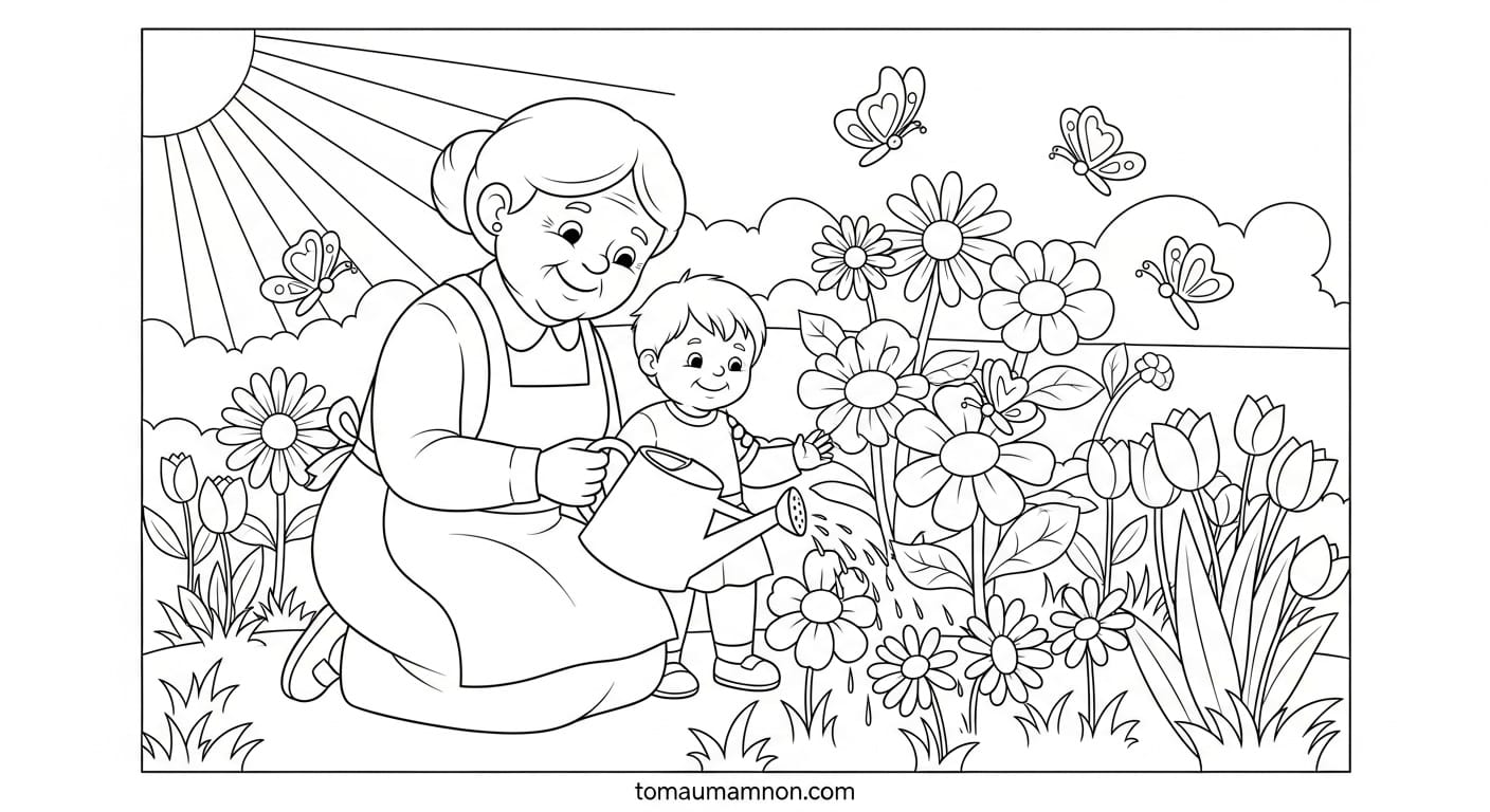 Tranh Tô Màu Bà Ngoại Tô màu bà ngoại đang kể chuyện