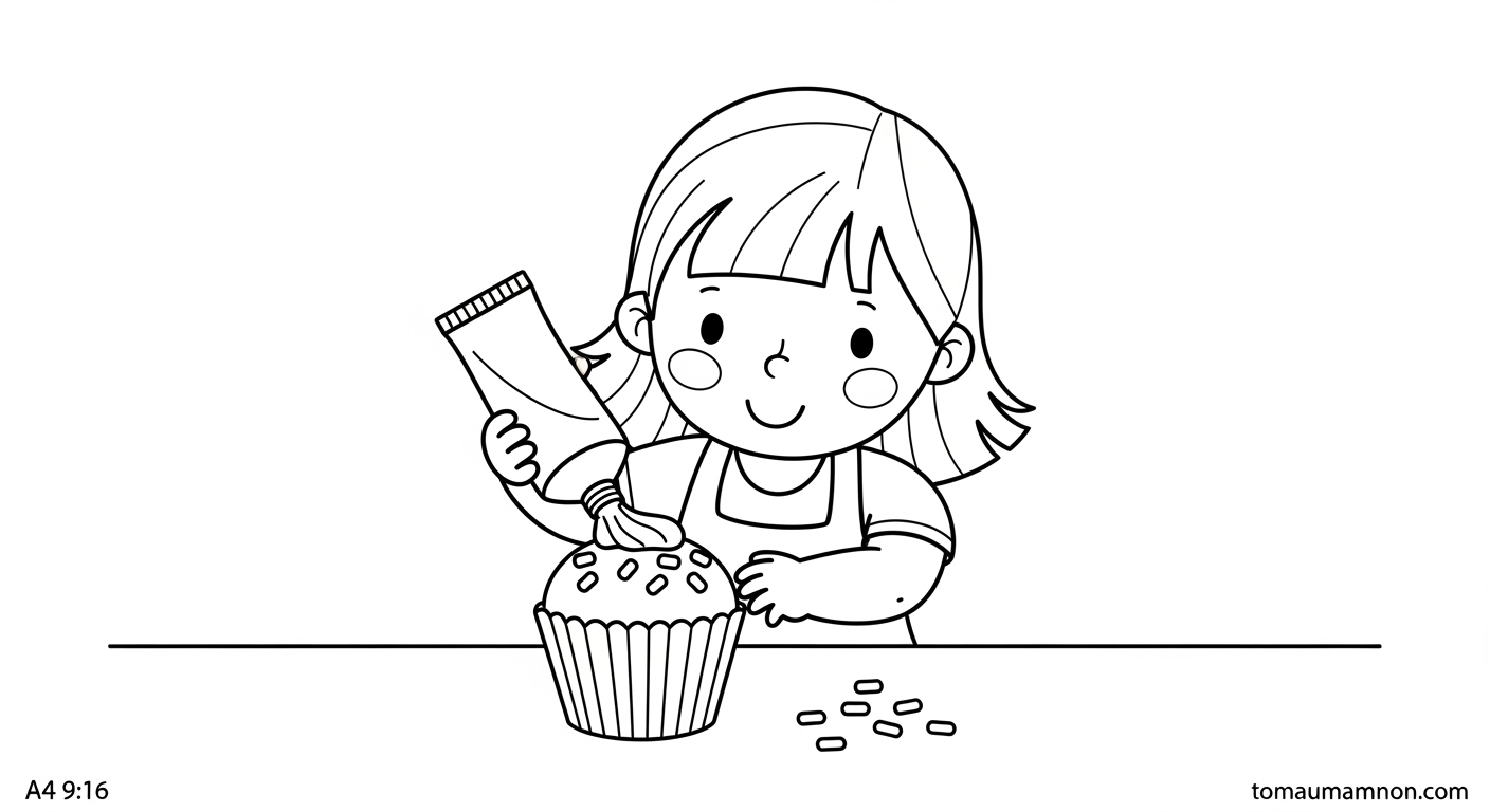 Tranh Tô Màu Bánh Cupcake Mẫu tranh tô màu bánh cupcake đơn giản