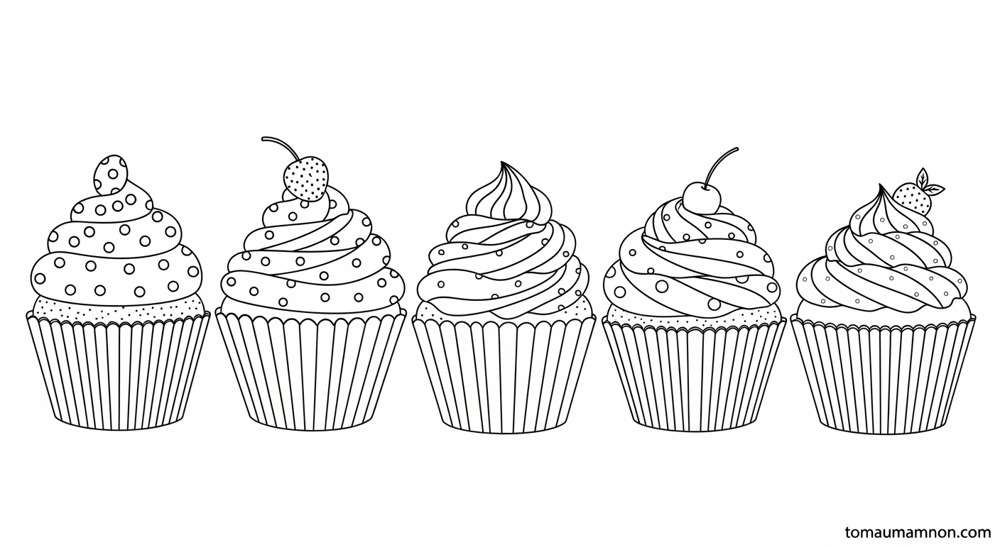 Tranh Tô Màu Bánh Cupcake Hướng dẫn tô màu bánh cupcake