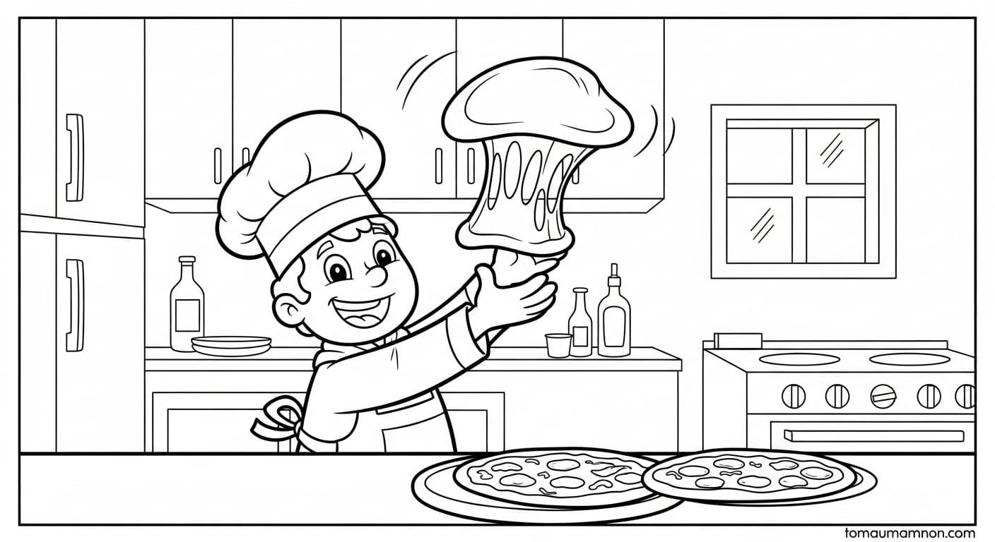 Tranh Tô Màu Bánh Pizza bức tranh pizza sinh động