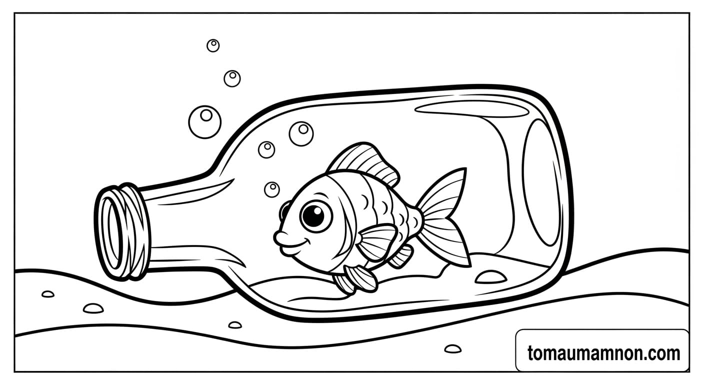 Tranh Tô Màu Bảo Vệ Môi Trường Biển Tranh tô màu biển với sinh vật biển bị rác