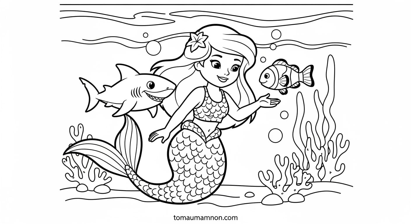 Tranh Tô Màu Bảo Vệ Môi Trường Biển Tranh tô màu bảo vệ môi trường biển với cá