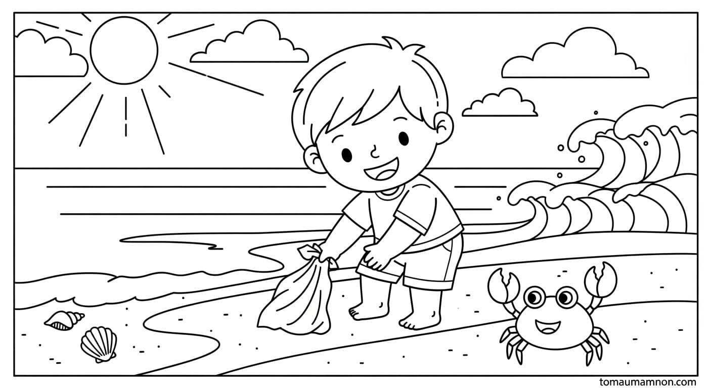 Tranh Tô Màu Bảo Vệ Môi Trường Biển Tranh tô màu bảo vệ môi trường biển với rác thải