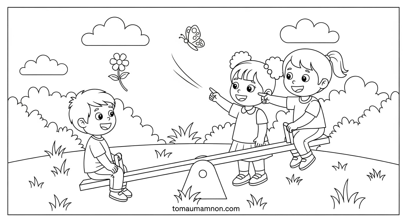 Tranh Tô Màu Bập Bênh niềm vui bập bênh