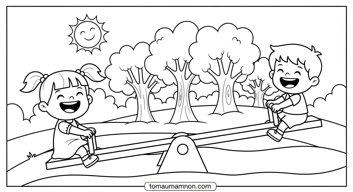 Tranh Tô Màu Bập Bênh trẻ em nhảy bập bênh