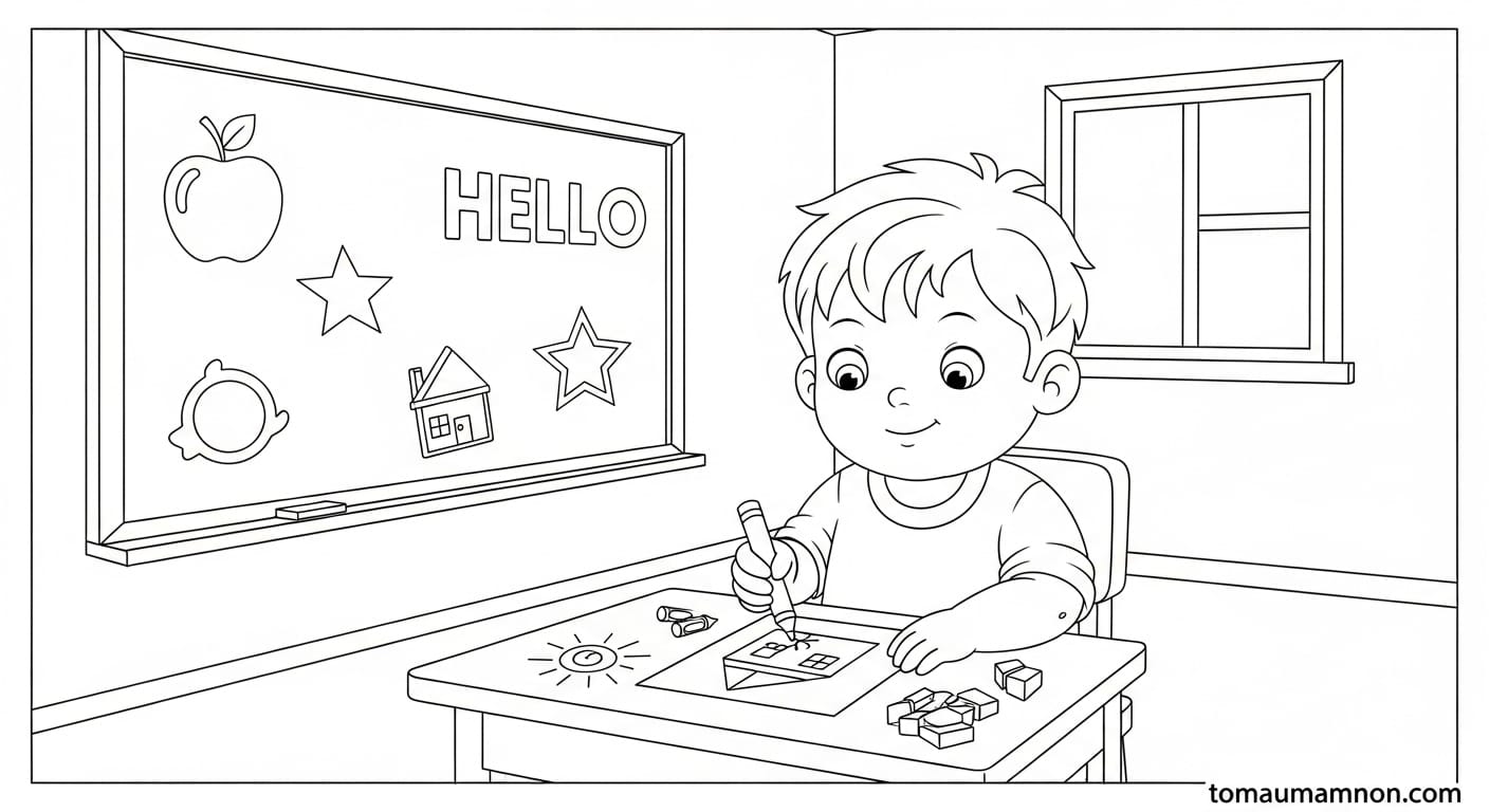 Tranh tô màu các hoạt động của bé ở trường