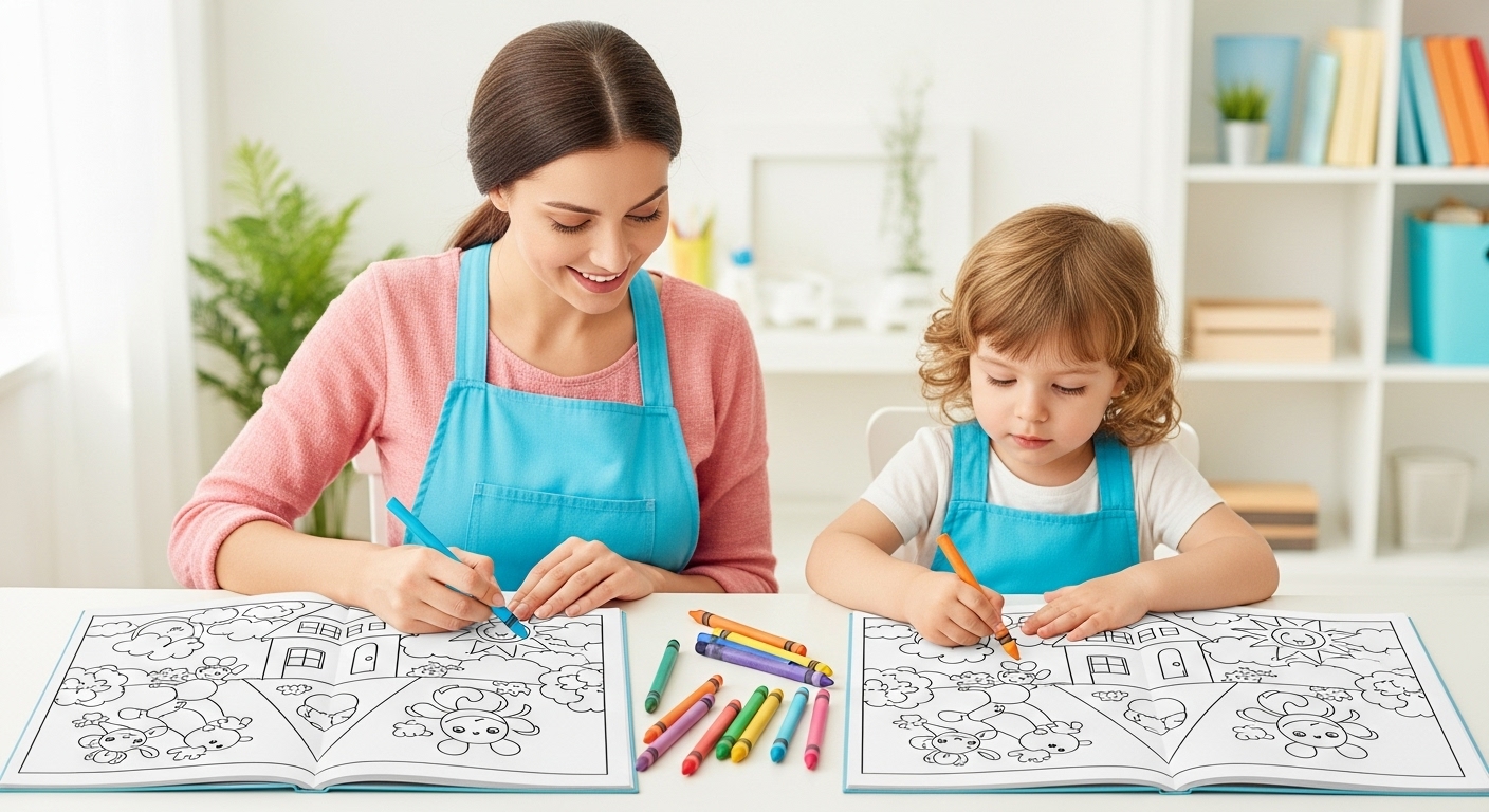 Tranh tô màu bé và cô giáo Tranh tô màu cảnh lớp học mầm non