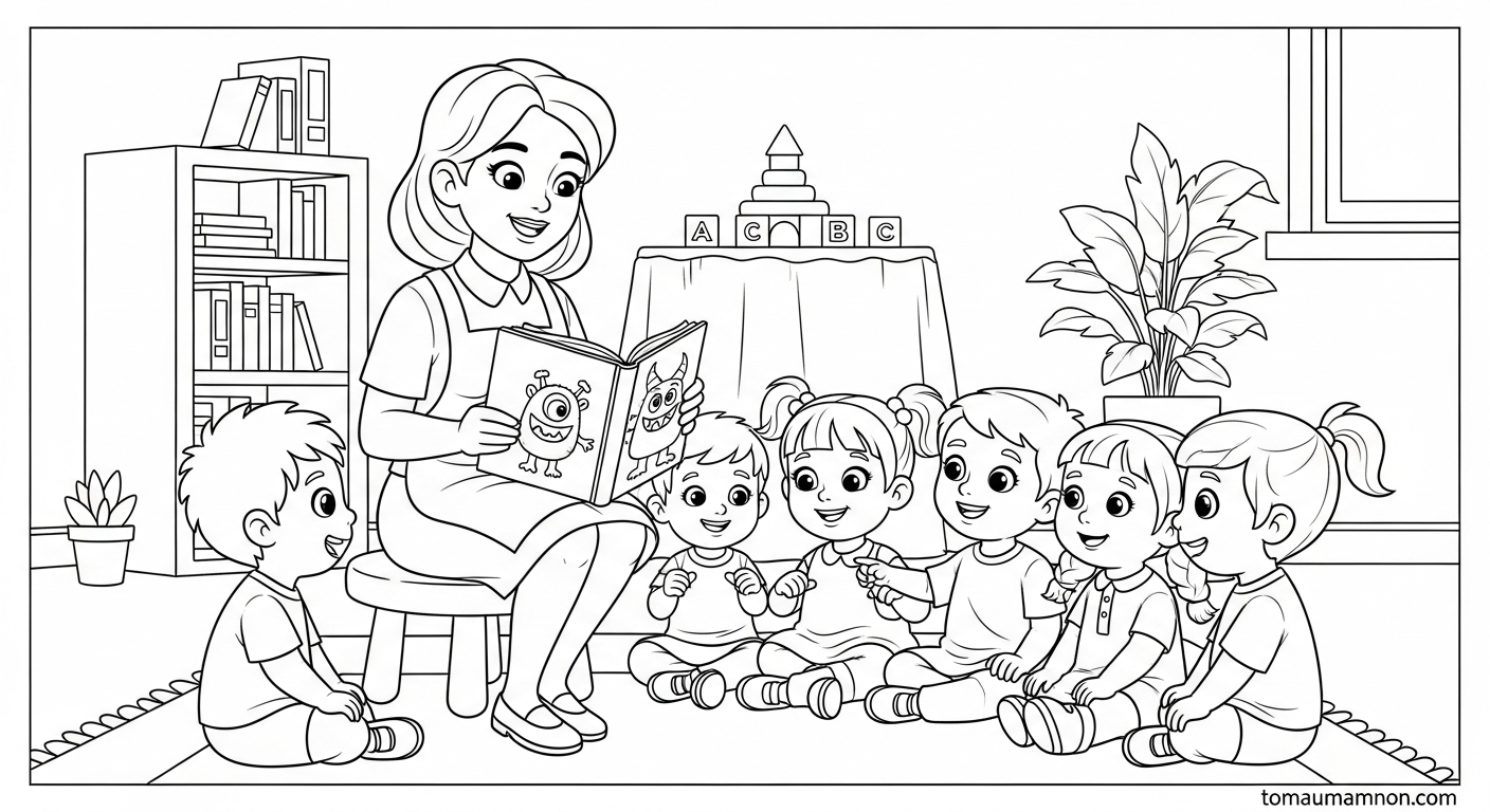Tranh tô màu bé và cô giáo Hướng dẫn tải tranh tô màu cô giáo