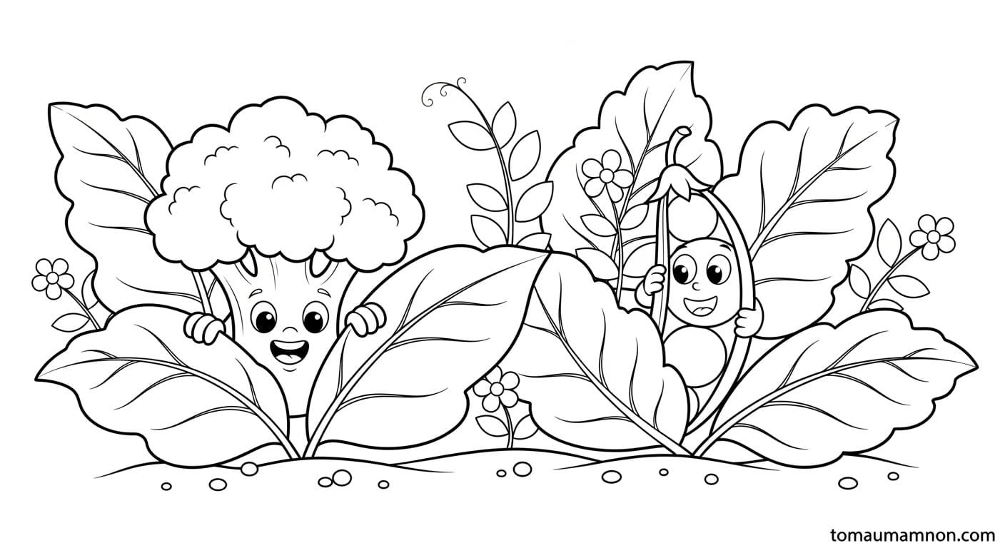 Tranh Tô Màu Các Loại Rau Bông cải xanh mỉm cười