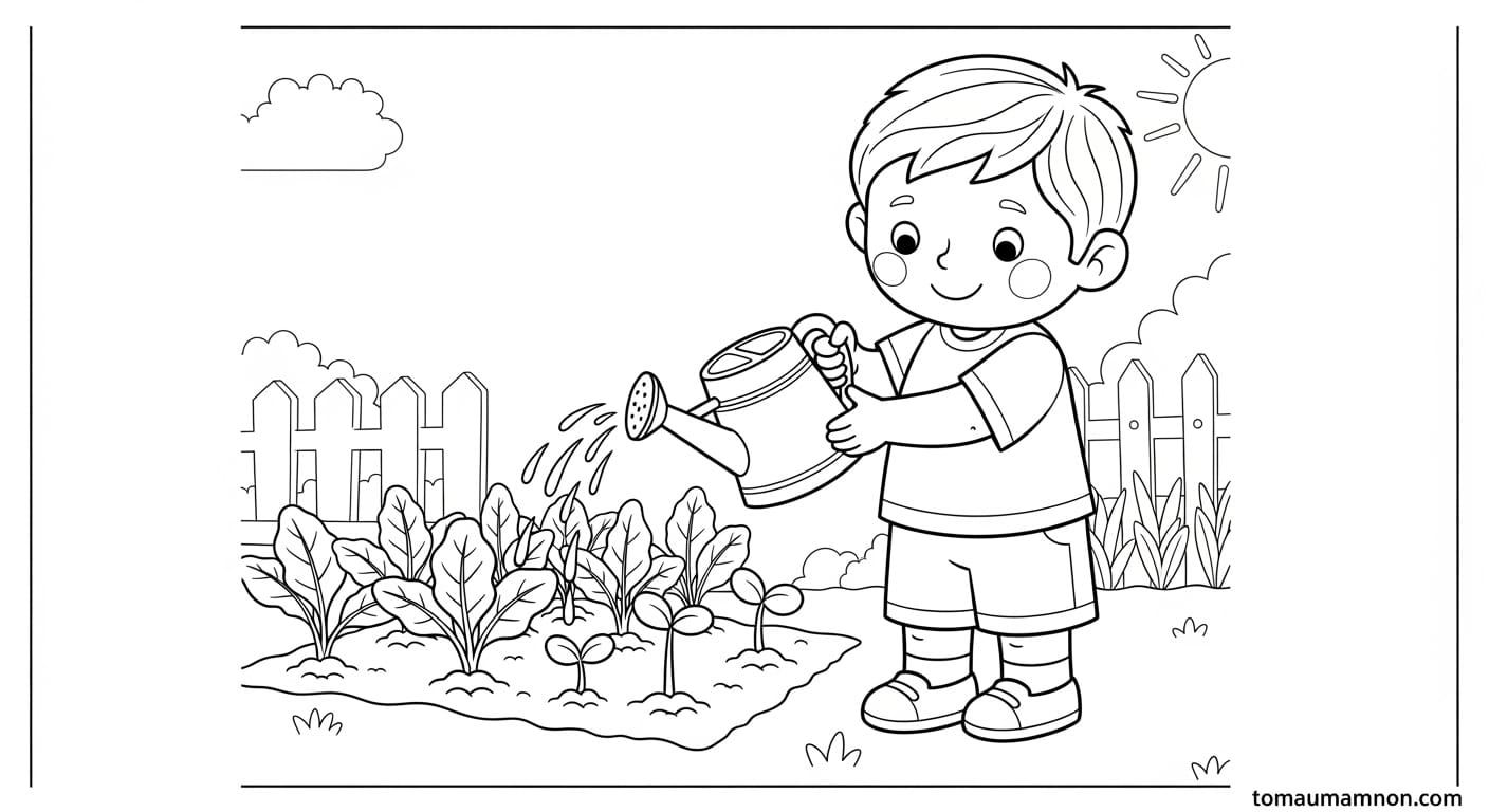 Tranh Tô Màu Các Loại Rau Củ cải trắng và lá xanh