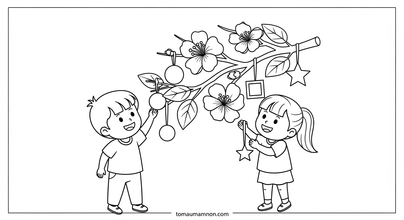 Tranh Tô Màu Cành Hoa Mai Kích thích sáng tạo qua tranh tô màu hoa mai