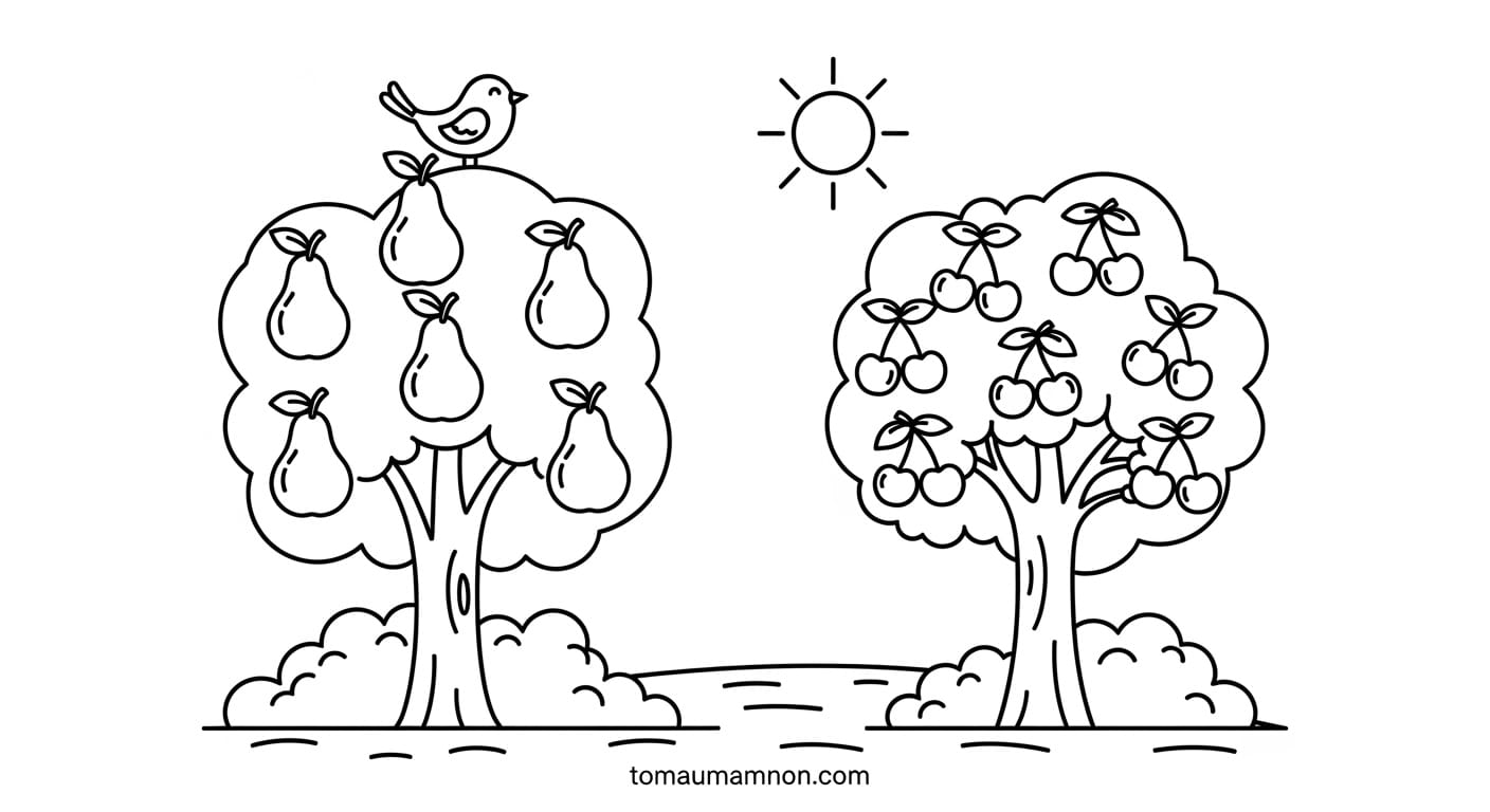 Hướng dẫn in tranh tô màu cây ăn quả