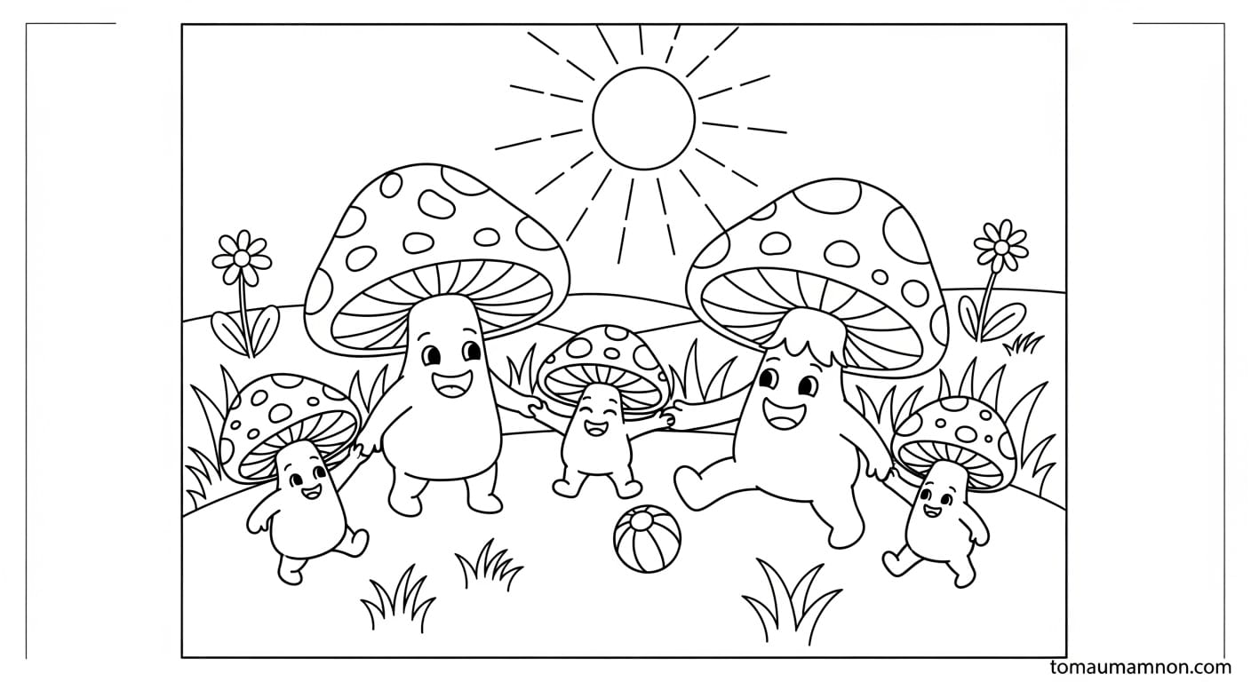 Tranh Tô Màu Cây Nấm Nấm trong rừng