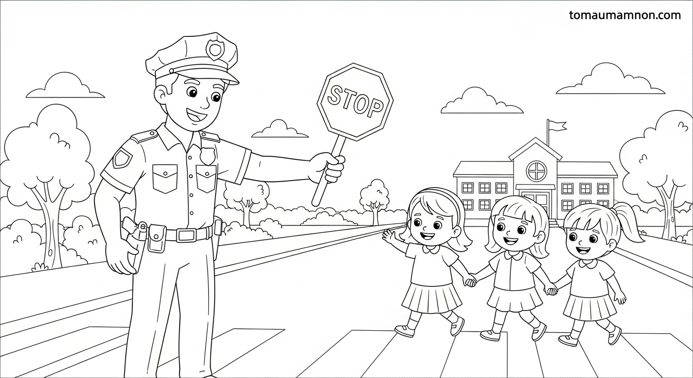 Tranh Tô Màu Chú Cảnh Sát Tô màu cảnh sát đặc nhiệm dũng cảm