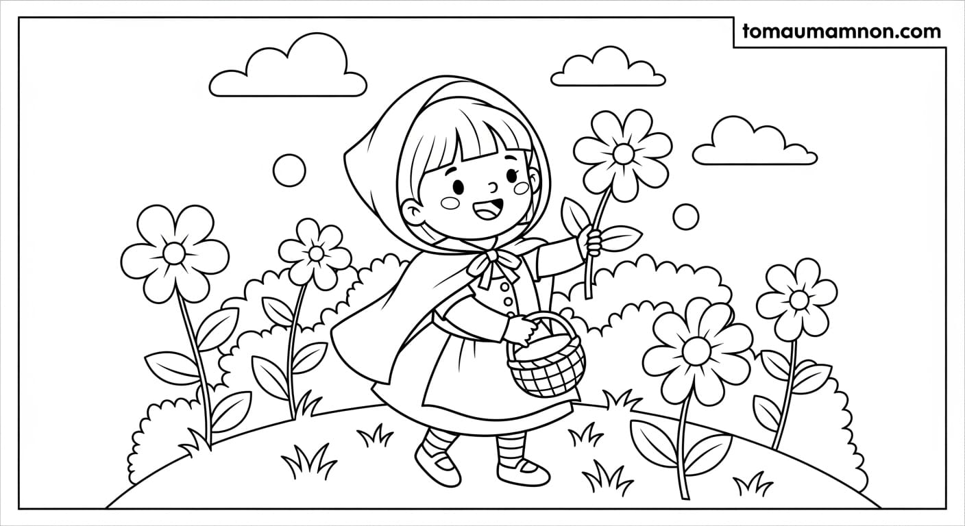 Tranh Tô Màu Cô Bé Quàng Khăn Đỏ Cô bé và sói