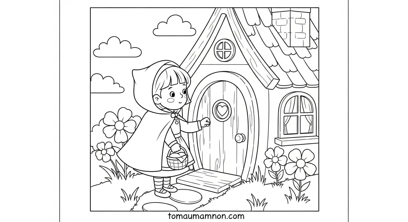 Tranh Tô Màu Cô Bé Quàng Khăn Đỏ Cô bé trong rừng