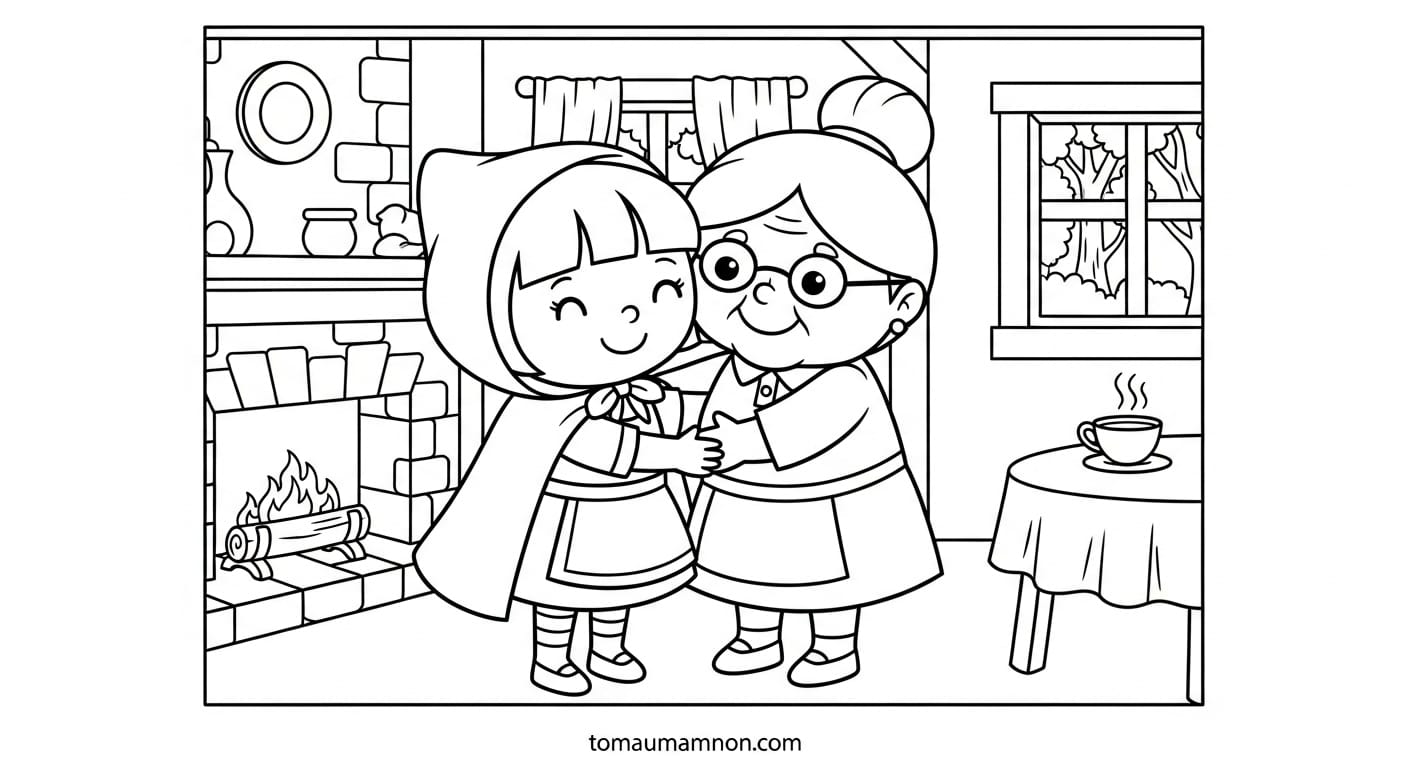 Tranh Tô Màu Cô Bé Quàng Khăn Đỏ Cô bé cầm giỏ