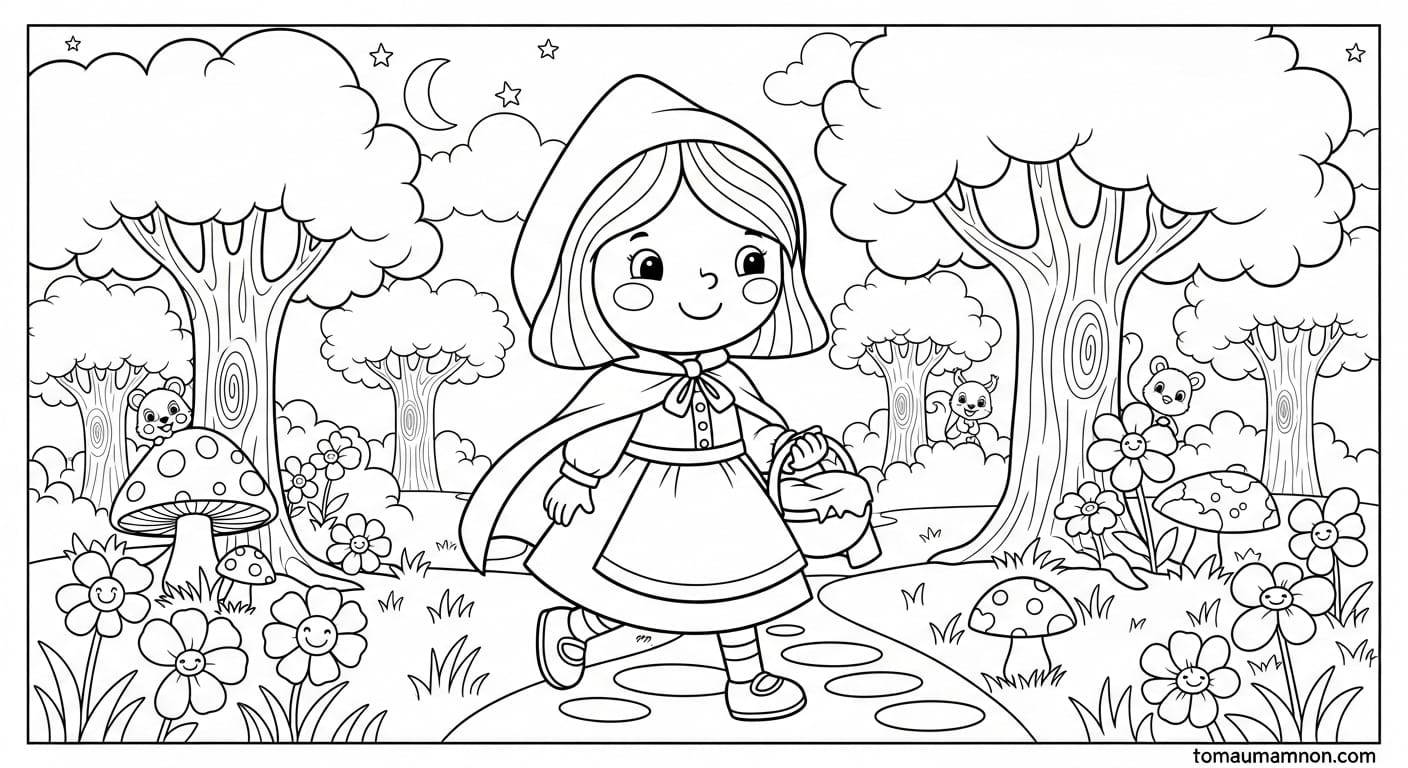 Tranh Tô Màu Cô Bé Quàng Khăn Đỏ Cô bé quàng khăn đỏ