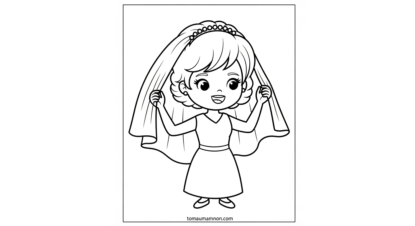Tranh Tô Màu Cô Dâu Chú Rể Bé tô màu cô dâu chú rể