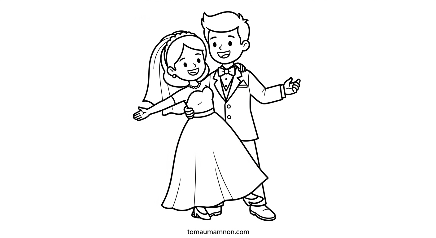 Tranh Tô Màu Cô Dâu Chú Rể Tranh tô màu cô dâu chú rể hoạt hình