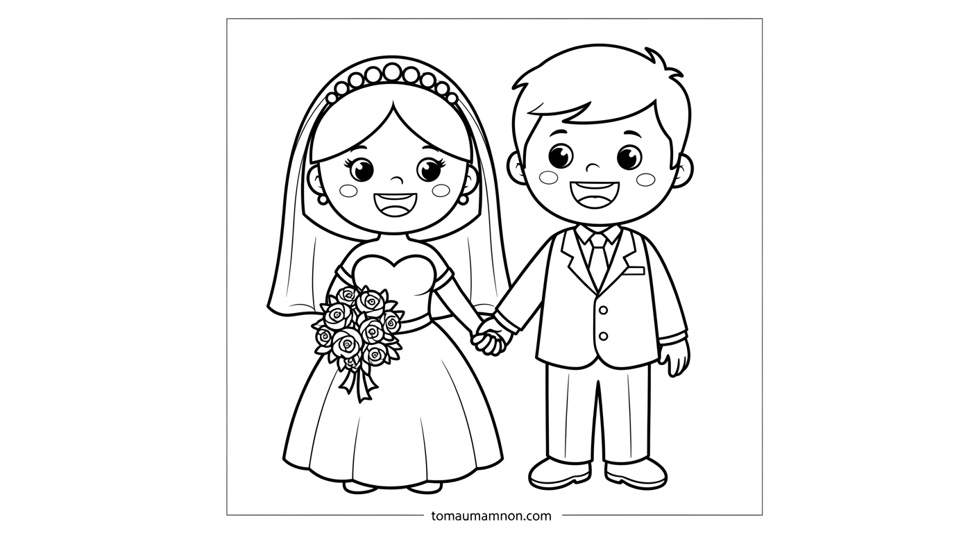 Tranh Tô Màu Cô Dâu Chú Rể Tranh tô màu cô dâu chú rể
