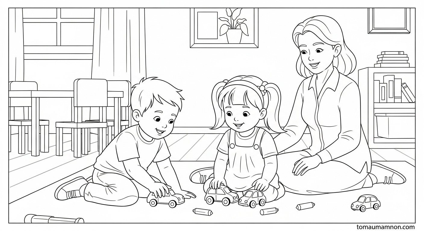 Tranh Tô Màu Cô Giáo Và Các Bạn lợi ích khi bé tô màu cùng cô giáo