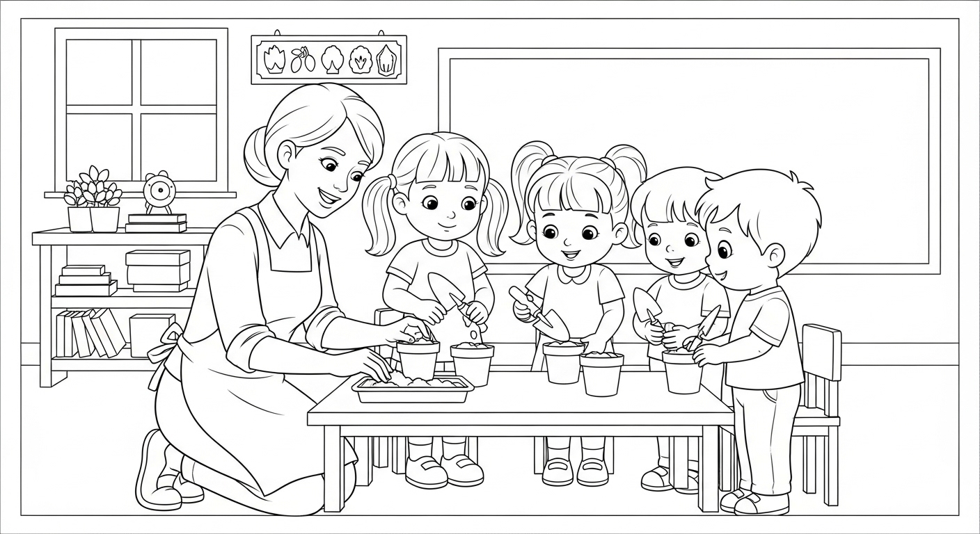 Tranh Tô Màu Cô Giáo Và Các Bạn hướng dẫn tô màu sáng tạo tranh cô giáo
