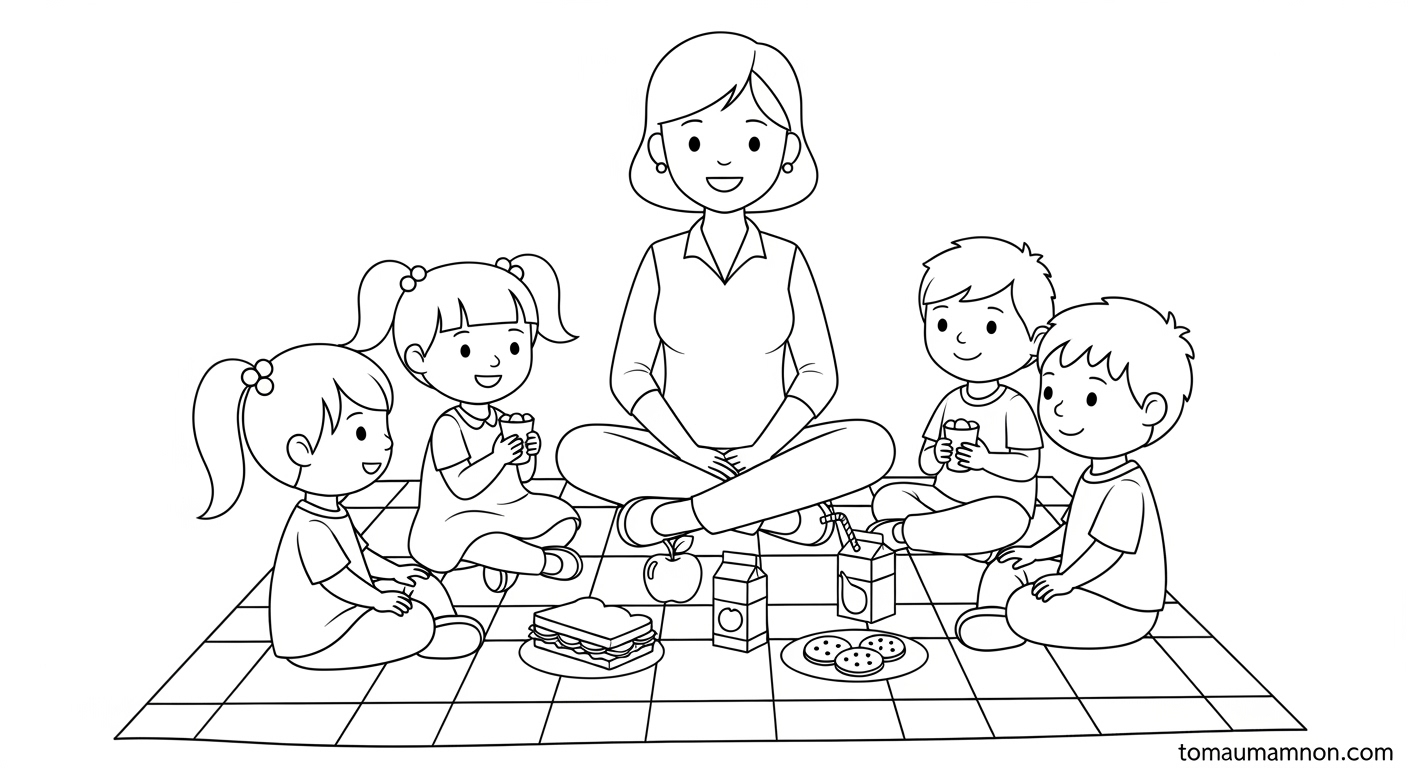 Tranh Tô Màu Cô Giáo Và Các Bạn kho tranh tô màu mầm non đa dạng