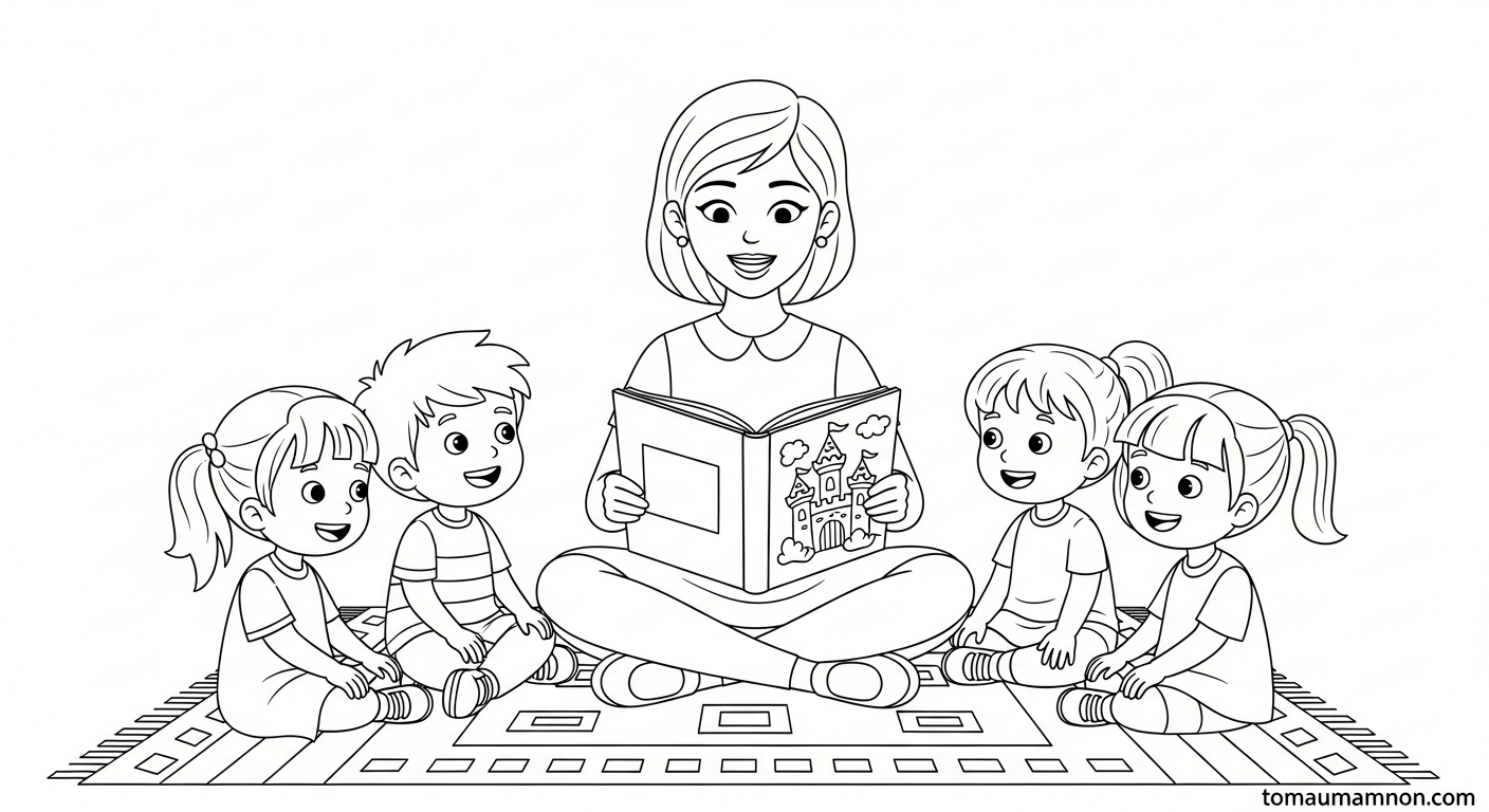 Tranh Tô Màu Cô Giáo Và Các Bạn tranh tô màu cô giáo và các bạn